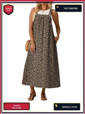 Women's Sleeveless Overall Dress with Pockets, Lightweight Boho Jumper, Beach